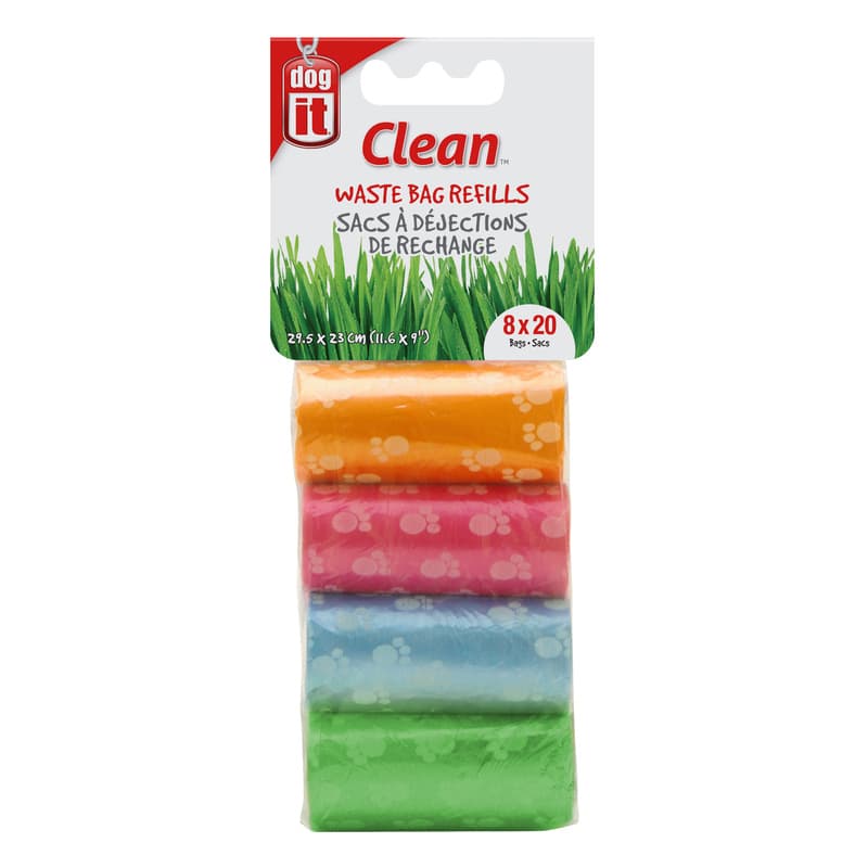 Dogit Waste Bags - 8 Rolls/20 Bags - Assorted Colours (11.6" x 9")